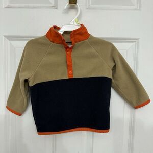 Old Navy Tan Navy Orange Fleece 1/4 Snap Pullover 12-18months